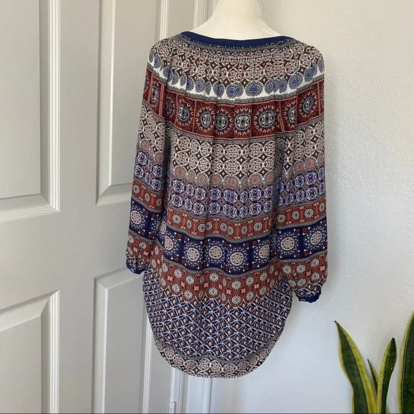 Like New Daniel Rainn Stitch Fix Paisley 3/4 Sleeve Length Blouse with Tassels - Picture 10 of 14